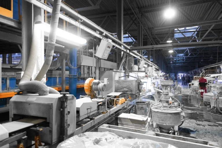 Cement factory interiors industrial cement production conveyor workers shop production line